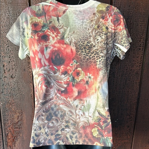 Vintage Y2K Romantic All Over Graphic Print Tee Fairy Top Leopard Boho Floral - Picture 5 of 7